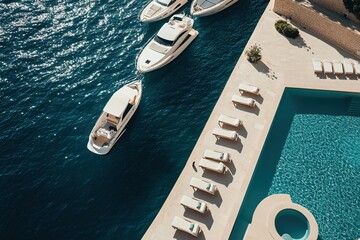 Aerial View of Luxury Resort with Pool and Yachts