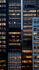 Tall buildings glow with city lights against the night sky, showcasing urban elegance and vibrancy over downtown at blue hour