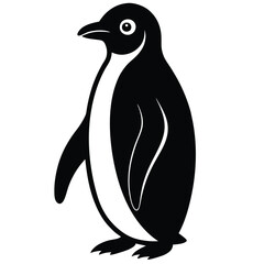 Obraz premium a silhouette of a penguin, standing against a simple background. The penguin's form is black and smooth, with its features and structure clearly visible vector illustration.