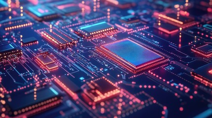 Fototapeta premium Futuristic Technology Background with Circuit Board and Neon Lights