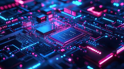 Obraz premium Colorful Abstract Circuit Board with Glowing LED Lights and Patterns