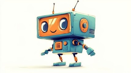 Quirky Little Robot on a White Background 
