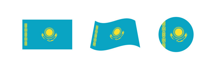 Vector Kazakhstan National Flag icon collection. Set of Kazakhstan Flag Icons in Various Shapes.