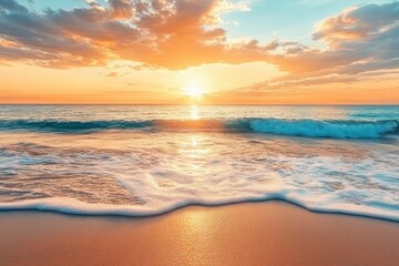 Beautiful beach sunset sky ocean waves.