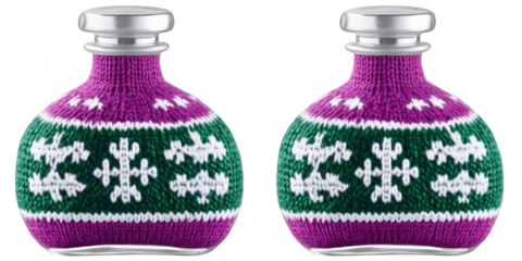 Realistic Isolated Purple Green Knitted Bottle Illustration With Snowflake Ornament Design on White Background Adobe Stock