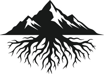 Tree roots growing from a mountain