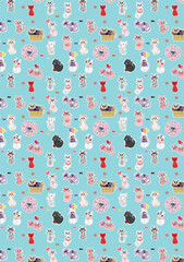 Cute cats pattern on a blue background