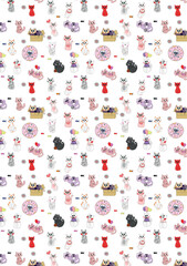 Cute cats pattern on awhite background