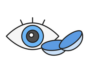 Flat design eye and contact lens icons. Vector.