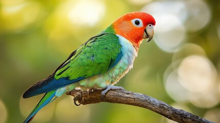 Obraz premium Colorful Parrot Sits on Branch with Soft Blurred Background