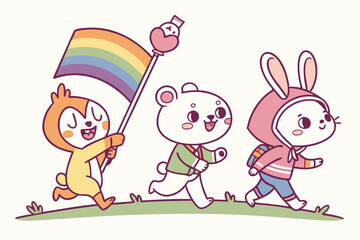 29 Colorful cartoon animals, whimsical characters, playful illustrations, children's book style, simple shapes, vibrant colors, anthropomorphic animals, quirky designs, hand-drawn aesthetic, diverse c