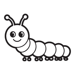 Adorable Smiling Caterpillar Line Art Vector Illustration – Black and White Cartoon Bug Design