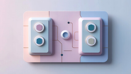 AGI ethics 3D concept. Abstract design with geometric shapes and soft pastel colors.