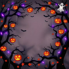 Mystical Halloween Background with Purple Lights