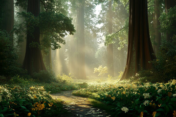 Obraz premium During the Early Morning Hours a Tranquil Forest Scene