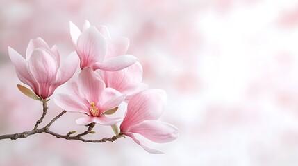Obraz premium Spring flora action magnolias blooming in nature's beauty soft pink petals enchanting view