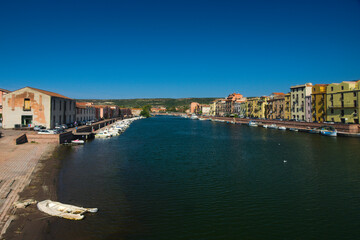 Fototapeta premium The river banks of the charming village Bosa, Sardinia, Italy
