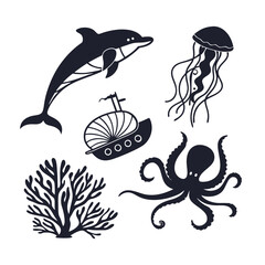 set of sea animals