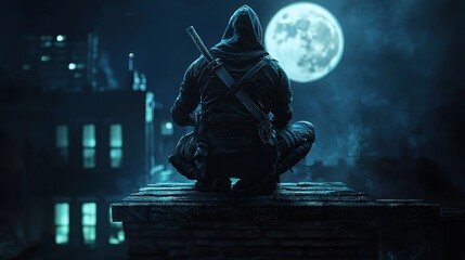 Night Watch: A Ninja's Vigil Under the Full Moon