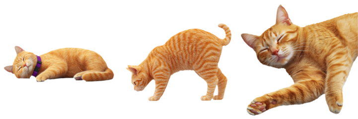 Playful and Relaxed Orange Cats in Various Poses on Isolated Background
