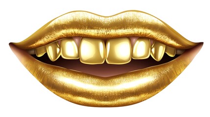 Beautiful golden lips displaying shiny teeth in an open smile