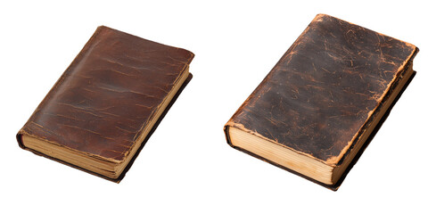 Antique Leatherbound Books with Weathered Covers and Distinctive Textures