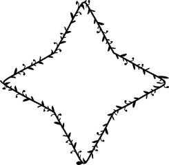 Four Pointed Star frame wreath simple shape vector Leaves border floral photo frame romantic Botanical Branches decoration 