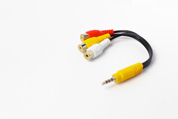 Digital television audio jack cable isolated on white background.cable device that connects audio and music on a digital television