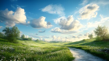 Naklejka premium Spring nature walk amidst flourishing flora and beautiful flowers in the landscape