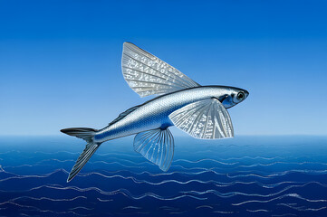 illustration in action of flying-fish.