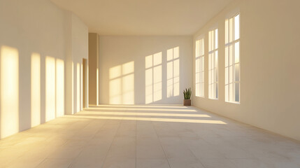 Fototapeta premium A room is white, minimalist, warm tones 