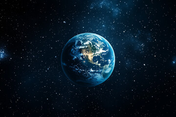 Fototapeta premium An image of Earth in space surrounded by stars, capturing a cosmic and scientific feel. Perfect for space and astronomy visuals.