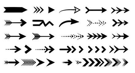 Dynamic Direction: A diverse set of sleek, black arrows on a bright display, perfect for design and indicating a sense of motion and direction. 