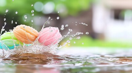 Colorful treats splashing into water