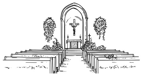 church altar catholic christian sketch vector traditional hand made doodle design