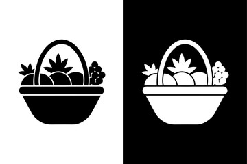 Healthy Food Basket Icon High-Contrast Vector Illustration.