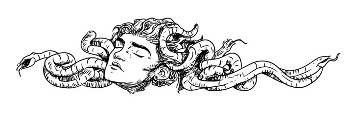 medusa head with snakes vector doodle ink sketch
