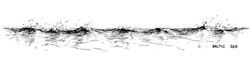 ocean sea waves vector doodle ink sketch