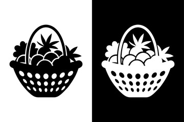 Black & White Fruit Basket Symbol Perfect for Logos & Menus.