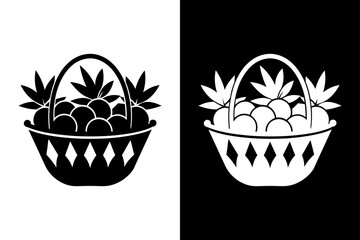 Black & White Fruit Basket Symbol Perfect for Logos & Menus.