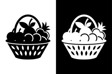 Black & White Fruit Basket Symbol Perfect for Logos & Menus.