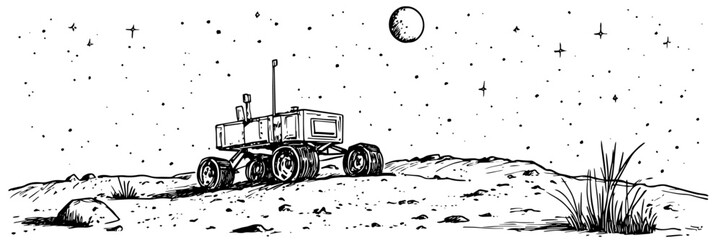 space rover planet exploration futuristic vector sketch doodle engraving