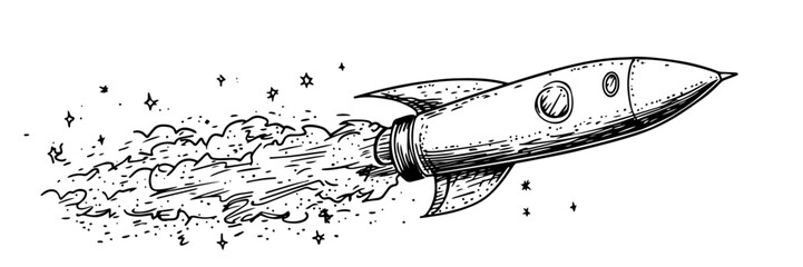 space rocket launch astronaut science vector sketch doodle engraving © Kaz