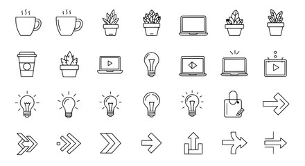 Vector Icons: A collection of meticulously designed, monochromatic vector icons, offering a comprehensive visual toolkit for various design applications and presentations.