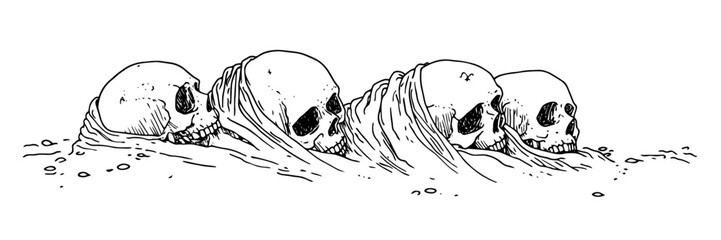 human skulls buried bones death horror vector sketch doodle engraving