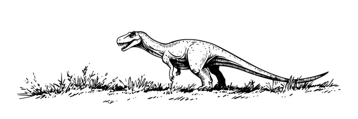 running theropod dinosaur vector doodle sketch engraving