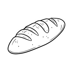 Artisan Bread Outline: A detailed illustration captures a loaf of fresh artisan bread. The line drawing emphasizes the crust and shape of this staple food item. 