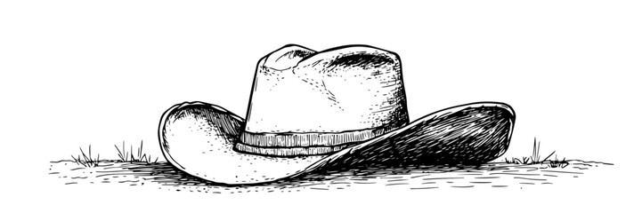 cowboy hat lying on ground vector doodle sketch engraving © Kaz