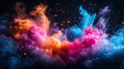 Naklejka premium Vibrant cosmic cloud of colorful powder