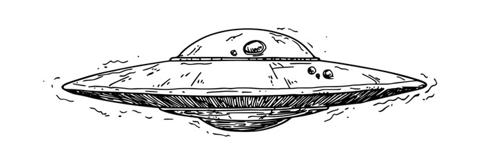 flying ufo spaceship alien saucer vector doodle sketch engraving © Kaz